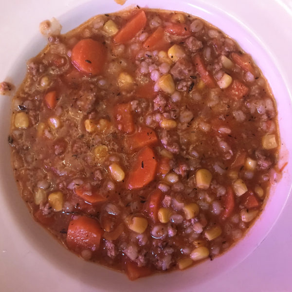Beef barley soup in a bowl