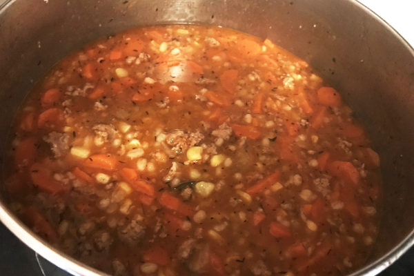 Dutch oven of beef barley soup