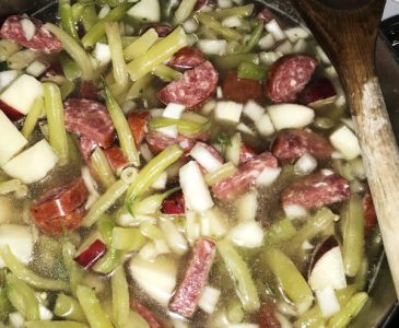 green bean soup in a pot