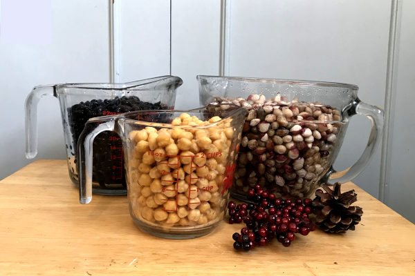 Beans in measuring cups expanded after soaking