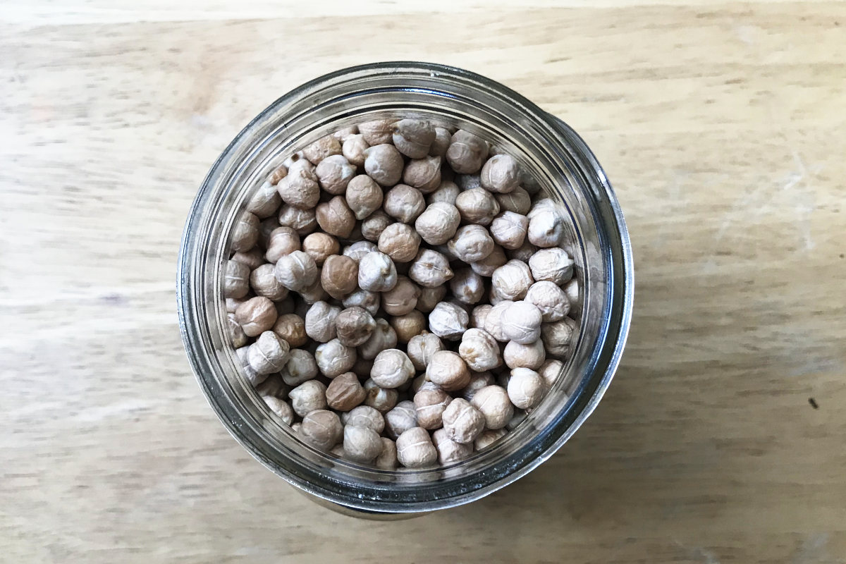 top view of chickpeas in a jar