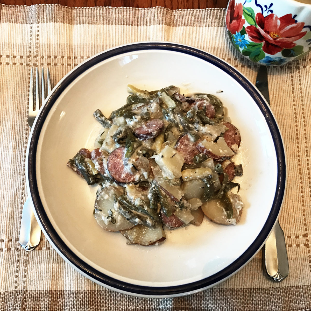 green bean glory casserole on a plate