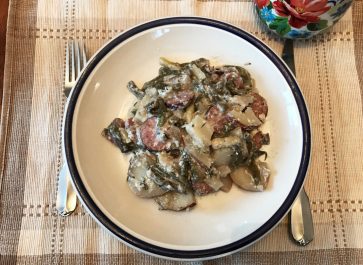 green bean glory on plate on placemat