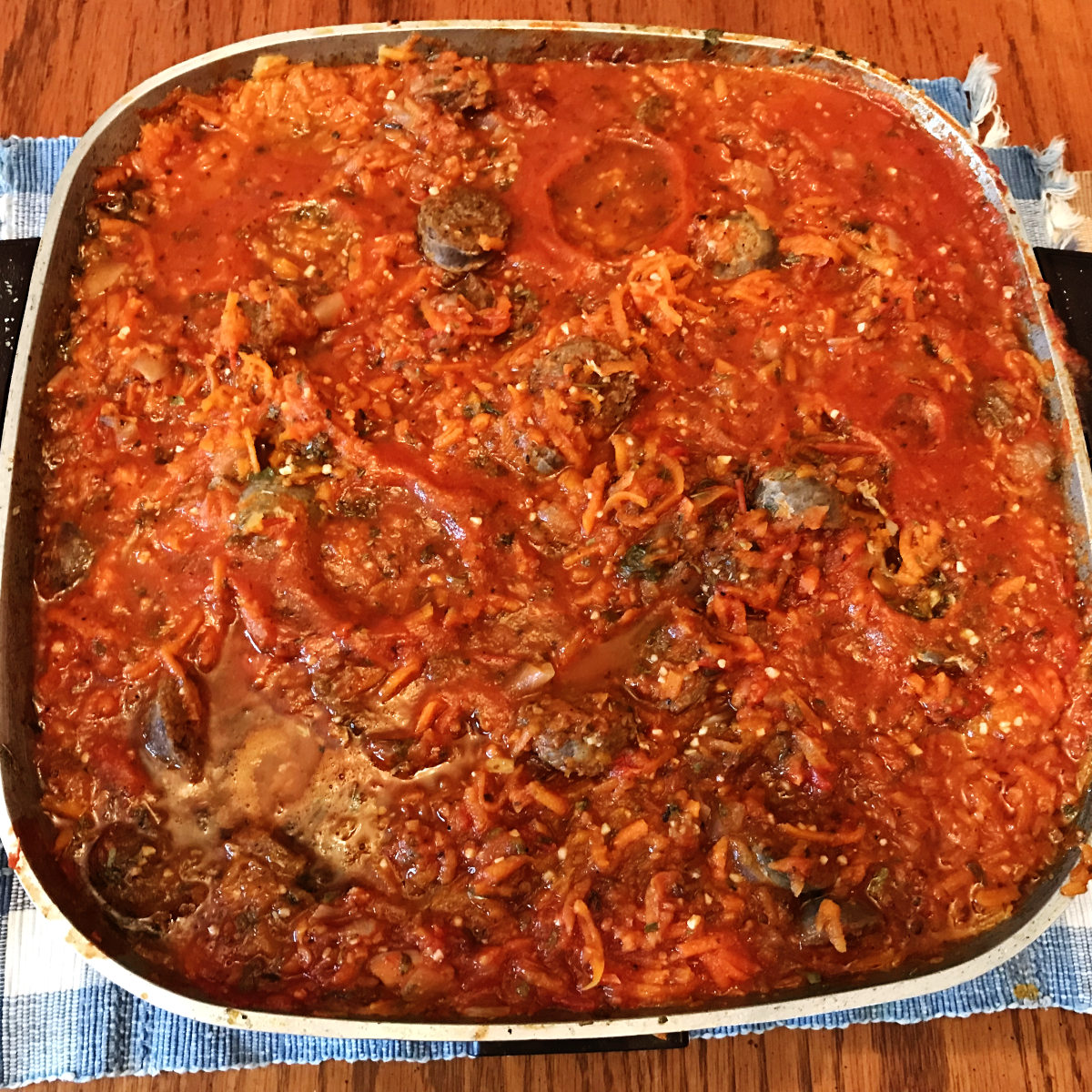 spaghetti sauce with Italian sausage in an electric skillet