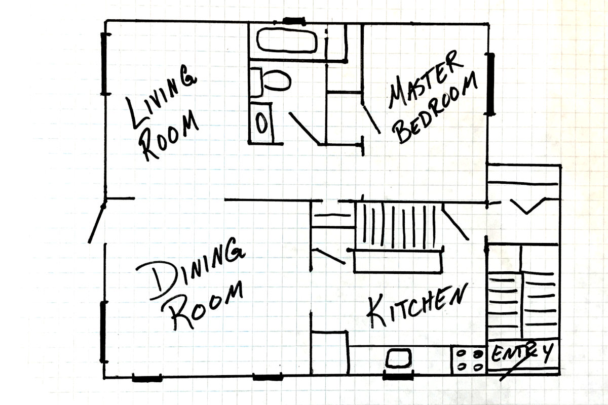 drawing of current floor plan of old house remodel