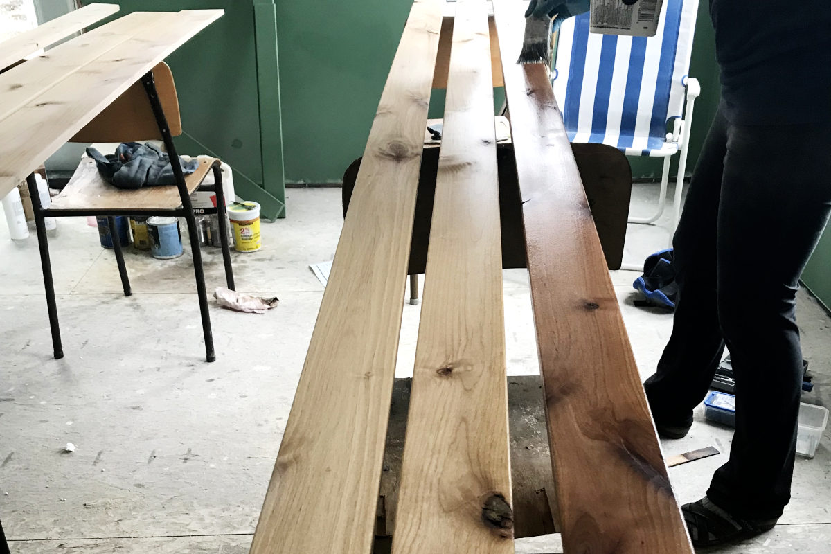 staining wood trim with brush