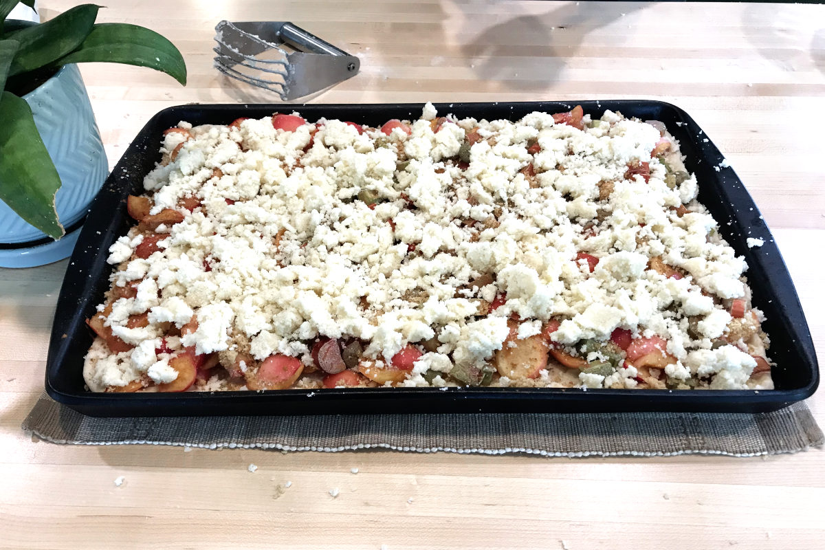 Platz in the pan, ready for the oven