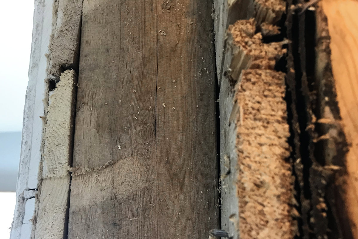 Side view of interior of the wall of our old house remodel